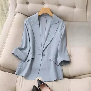 Офисный женский пиджак, повседневная летняя куртка с рукавами три четверти XXXL белый