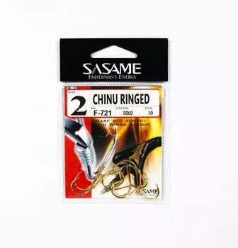 Офсетный крючок Sasame F-721 Chinu с кольцом, золотой, размер 2 (0654)