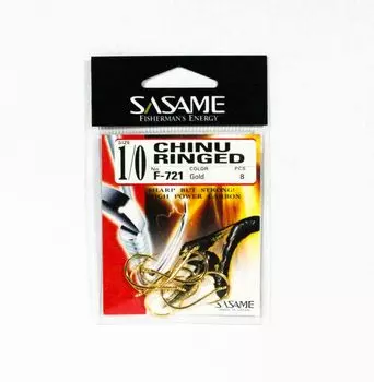 Офсетный крючок Sasame F-721 Chinu с кольцом, золотой, размер 1/0 (0678)