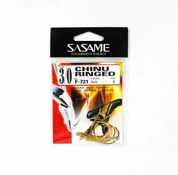 Офсетный крючок Sasame F-721 Chinu с кольцом, золотой, размер 3/0 (0692)