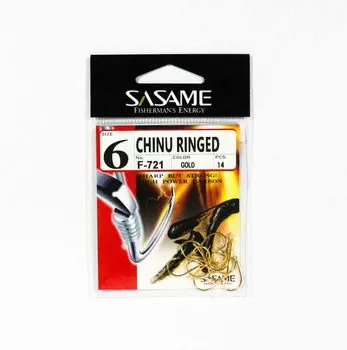 Офсетный крючок Sasame F-721 Chinu с кольцом, золотой, размер 6 (0616)