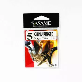 Офсетный крючок Sasame F-721 Chinu с кольцом, золотой, размер 5 (0623)
