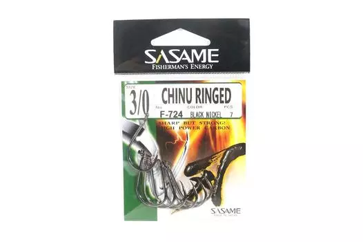 Офсетный крючок Sasame F-724 Chinu с кольцом, черный, размер 3/0 (1218)