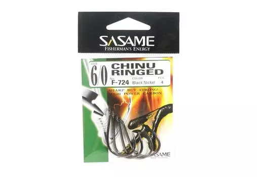 Офсетный крючок Sasame F-724 Chinu с кольцом, черный, размер 6/0 (1249)