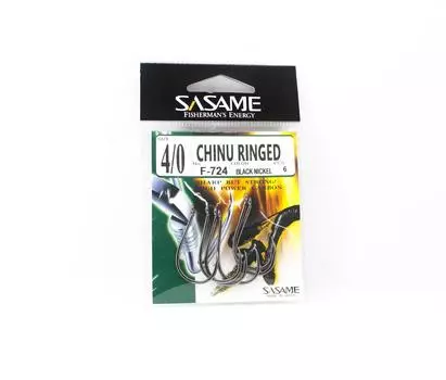Офсетный крючок Sasame F-724 Chinu с кольцом, черный, размер 4/0 (1225)