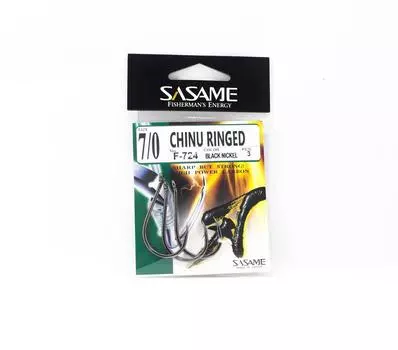 Офсетный крючок Sasame F-724 Chinu с кольцом, черный, размер 7/0 (1256)