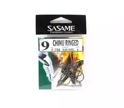 Офсетный крючок Sasame F-724A Chinu с кольцом, черный, размер 9 (2108)