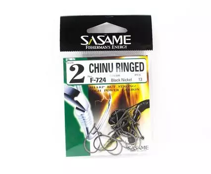 Офсетный крючок Sasame F-724A Chinu с кольцом, черный, размер 2 (2101)
