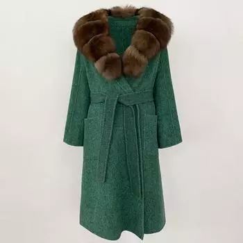 OFTBUY2024 женское пальто из натуральной шерсти с кроличьим мехом, куртки из натуральной кожи, шелковые куртки, длинные теплые толстые пальто с отложным воротником, верхняя одежда S