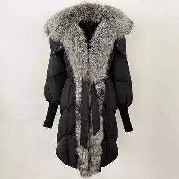 OFTBUY 2024 Новая зимняя куртка женская длинная натуральная лисья меховая куртка с капюшоном белая утиная пуховая куртка толстая теплая повседневная верхняя одежда S