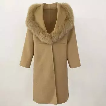 OFTBUY 2024 Осень-зимняя куртка из натурального меха лисы, 100% шерстяное пальто, женская свободная верхняя одежда, повседневная верхняя одежда, уличная одежда S хаки