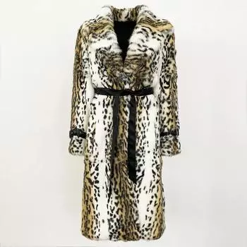 OFTBUY 2024, осенне-зимнее пальто выше колена из цельной кожи, импортное пальто с кроличьим мехом, женское пальто с леопардовым принтом, утолщенное теплое меховое интегрированное пальто XL