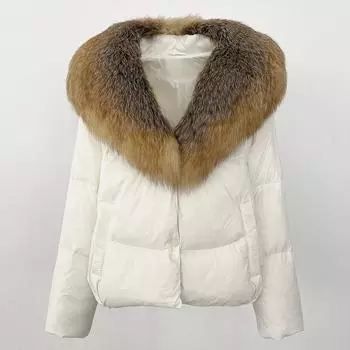 OFTBUY 2024, осенне-зимний новый пуховик из меха чернобурки со съемным меховым воротником, женское утолщенное теплое пальто из 90% белого утиного пуха M коричневый