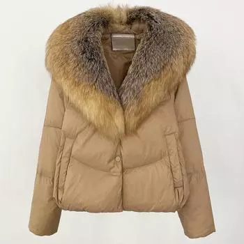 OFTBUY 2024, осенне-зимний новый пуховик из меха чернобурки со съемным меховым воротником, женское утолщенное теплое пальто из 90% белого утиного пуха S