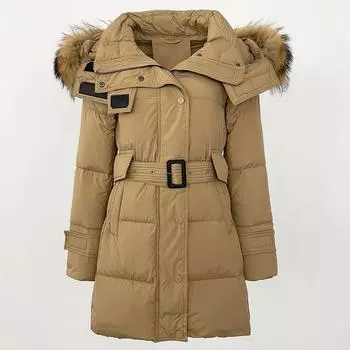 OFTBUY 2024 Winter Korean Version Warm Long Down Jacket with Detachable Fox Fur Collar Women s Fashion Lace-up 90% White Duck Down S белый