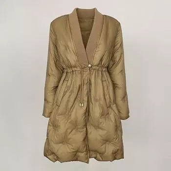 OFTBUY 2024 зимнее пальто в китайском стиле для женщин с v-образным вырезом и вышивкой, длинная женская тонкая куртка из 90% белого утиного пуха, верхняя одежда, уличная одежда S верблюд