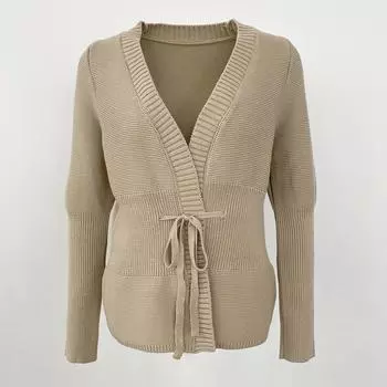 OFTBUY 2024, зимнее женское хлопковое пальто, меховой свитер, элегантный кардиган, куртка на шнуровке, однотонное пальто с v-образным вырезом и открытой строчкой M чёрный