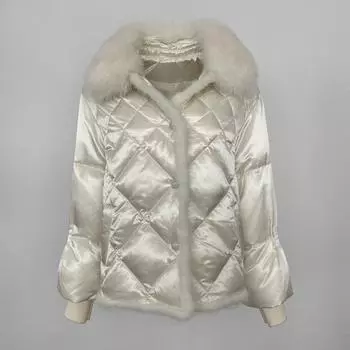 OFTBUY 2024, зимнее женское пальто из 90% белого утиного пуха с воротником из лисьего меха, норковый пуховик, короткие свободные повседневные утолщенные теплые пальто S верблюд