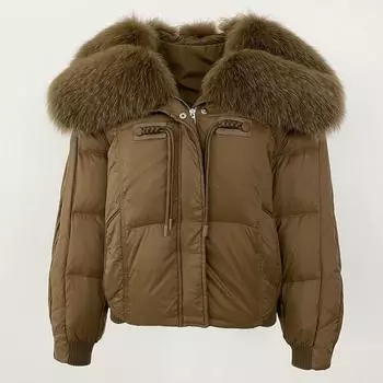 OFTBUY 2024 зимняя куртка женская большая с воротником из натурального лисьего меха натуральное толстое теплое пальто на 90% утином пуху короткая верхняя одежда уличная свободная одежда S черный коричневый