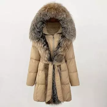 OFTBUY 2024 зимняя куртка женская с натуральным воротником из натурального меха лисы и капюшоном, пуховое пальто из белой утки, толстая теплая уличная повседневная верхняя одежда S