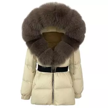 OFTBUY 2024 зимняя куртка женская с воротником из натурального лисьего меха с капюшоном толстая теплая 90% белая утиная пуховая куртка женская уличная повседневная M