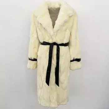 OFTBUY 2024 Зимняя теплая плюшевая меховая верхняя женская куртка длинная натуральная шуба из натурального меха кролика модный новый стиль можно настроить S розовый