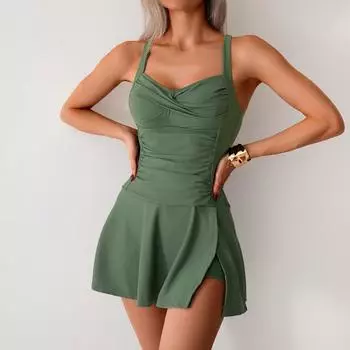 OFTBUY 2025 Новое летнее сексуальное платье-комбинезон с лифом, купальник для женщин, цельный комплект бикини, бюстгальтер без косточек, простой пляжный обтягивающий купальник с эластичной талией для женщин S темно-синий