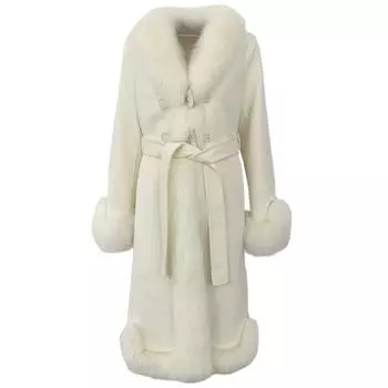 OFTBUY Осенне-зимняя куртка с воротником из натурального большого лисьего меха, длинное толстое теплое шерстяное пальто, женская верхняя одежда, уличная одежда, ремни S бежевый