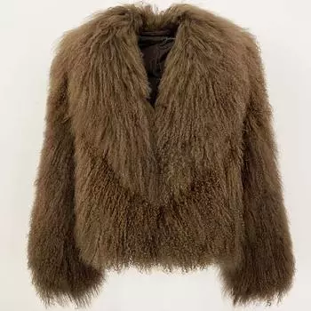 OFTBUY настоящая монгольская овечья шуба зимняя куртка женская натуральная толстая теплая верхняя одежда уличная одежда с отложным воротником новая мода S коричневый