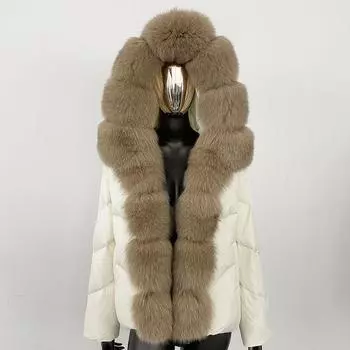 OFTBUY Натуральный Мех Пальто Новая Зимняя Модная Куртка Из Натурального Лисого Меха Белая Пуховая Куртка Женская Офисная Женская Повседневная С Капюшоном Теплая Женская M зелёный