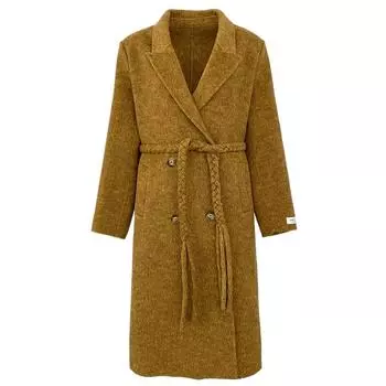 OFTBUY Осень-зима длинный тканый пояс длинный толстый теплый двусторонний шерстяной смесовый пиджак с лацканами женская верхняя одежда уличная одежда новая мода S чёрный