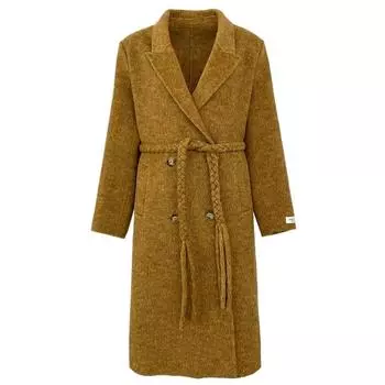 OFTBUY Осень-зима длинный тканый пояс длинный толстый теплый двусторонний шерстяной смесовый пиджак с лацканами женская верхняя одежда уличная одежда новая мода S жёлтый