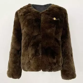 OFTBUY Осень-зима Модная шуба с V-образным вырезом Роскошная шуба из натурального меха кролика Женская короткая шуба из натурального меха Бесплатная доставка S коричневый