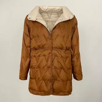 OFTBUY Осень-зима средней длины легкие пуховые пальто женские с воротником-стойкой двусторонняя куртка 90% белый утиный пух куртка свободная повседневная S хаки