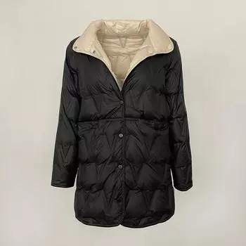 OFTBUY Осень-зима средней длины легкие пуховые пальто женские с воротником-стойкой двусторонняя куртка 90% белый утиный пух куртка свободная повседневная S верблюд