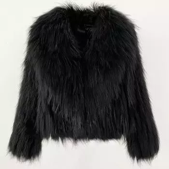 OFTBUY Осень-зима утолщенная теплая куртка с V-образным вырезом из натурального меха лисы, женская короткая куртка в корейском стиле M чёрный