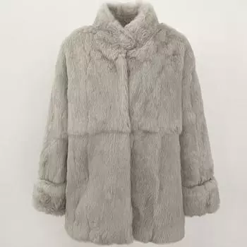 OFTBUY Осень-зима Женское пальто Натуральный мех кролика свободный воротник Куртка Толстая теплая Повседневная Новая верхняя одежда Элегантная уличная одежда One Size серый