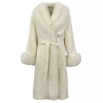 OFTBUY Осень-зимняя куртка Натуральный настоящий большой лисьий мех воротник ремни Длинное толстое теплое шерстяное пальто Женская верхняя одежда уличная одежда S бежевый