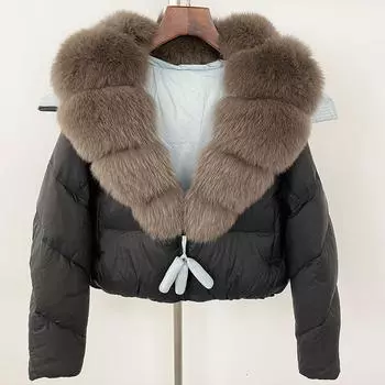 OFTBUY пуховик женский зимняя куртка из натурального лисьего меха с воротником короткая стеганая куртка толстый теплый белый утиный пуховик повседневная уличная одежда S