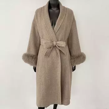 OFTBUY свободная куртка свободного покроя осень-зима для женщин из натурального лисьего меха с V-образным вырезом из шерстяных смесей, толстая теплая повседневная новая верхняя одежда S