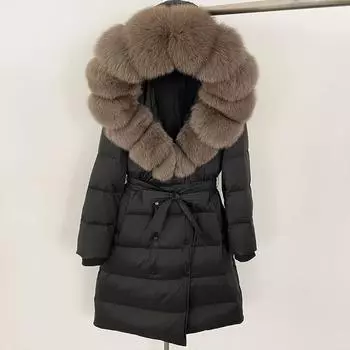 OFTBUY Зимнее женское пальто из натурального лисьего меха с капюшоном и съемным воротником Белая утиная пуховая куртка средней длины Повседневная элегантная верхняя одежда S