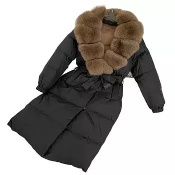 OFTBUY Зимняя куртка женская из натурального меха лисы и енота с воротником из 90% белого утиного пуха, толстый теплый пояс, повседневная верхняя одежда S