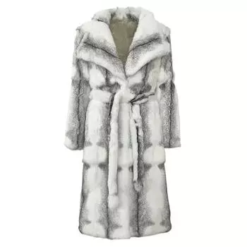 OFTBUY Зимняя куртка женская из натурального меха кролика, толстая теплая, с длинными ремнями, свободная верхняя одежда, повседневная, с отложным воротником S бежевый