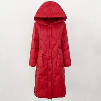 OFTBUY Зимняя повседневная утепленная куртка-пуховик в корейском стиле с капюшоном, женская длинная куртка-пуховик с наполнителем из 90% белого утиного пуха M чёрный