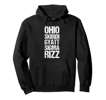 Огайо Skibidi Gyatt Sigma Rizz Kids Youth Популярный сленговый мем с капюшоном чёрный