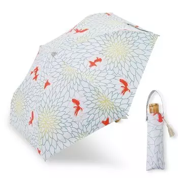 Ogawa Folding Parasol with Japanese Goldfish Perfect for Sun and Features UV Heat and Water by Kabajirushi Perfect for Kimono and Summer Festival