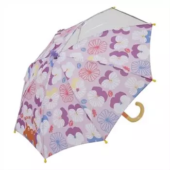 Ogawa Kids Long Umbrella, Hand Opening, Cooka Hippo, Hedgehog, Safety Cover, Single Frame Transparent Window, Reflective Print, Includes Reflective T