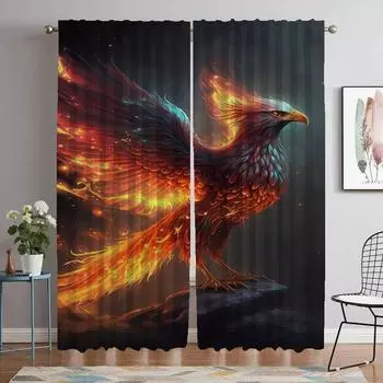 Огненный Феникс Оконные Шторы для Комнаты 2 Панельные Шторы для Спальни Украшения Хэллоуина Оттенки Разделительные Шторы Для Домашнего Интерьера W50xH70cmx2pcs-CL