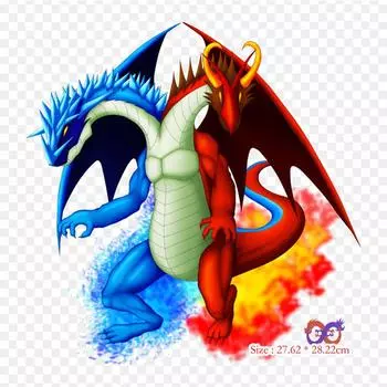 Огненный и ледяной дракон, рисунок дракона, железо на теплопередаче, печать, виниловые нашивки, наклейки для одежды, аппликации «сделай сам», моющиеся нашивки