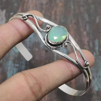 Огненный опал, драгоценный камень, регулируемый браслет-манжета из стерлингового серебра 925 пробы ручной работы Adjustable зелёный